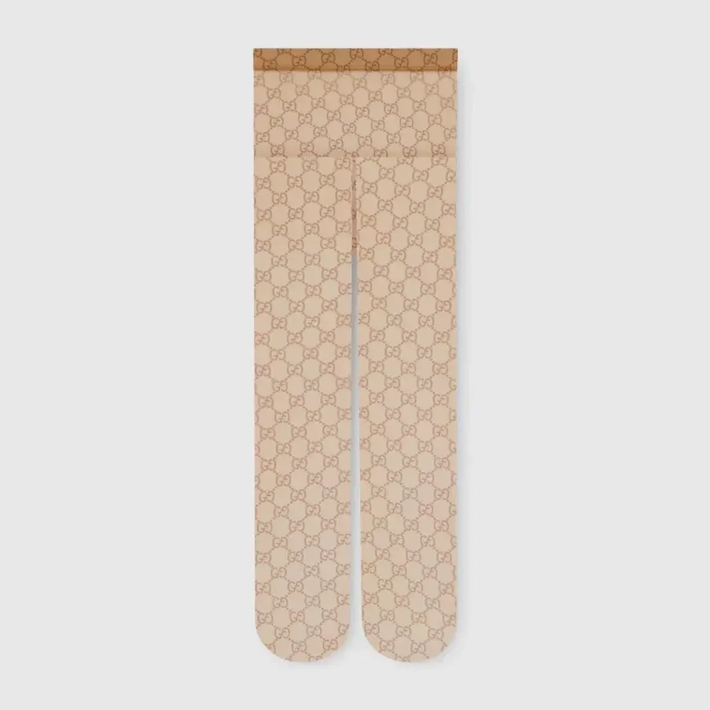 Gucci GG Logo Tights Beige Stretch Nylon Size Small | Fall Winter 2025 | NWT